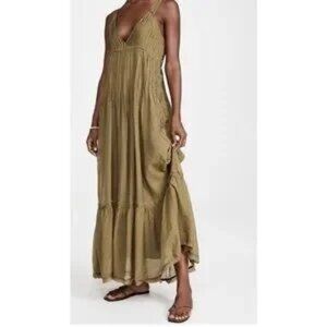 Free People Olive Green Frankie Pintuck Maxi Dress SZ S NWT